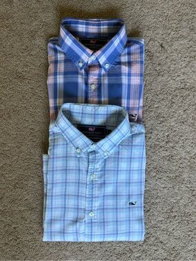 Vineyard Vines Men’s Plaid Button-Down Shirts — Blue & Pink Bundle 100% Cotton